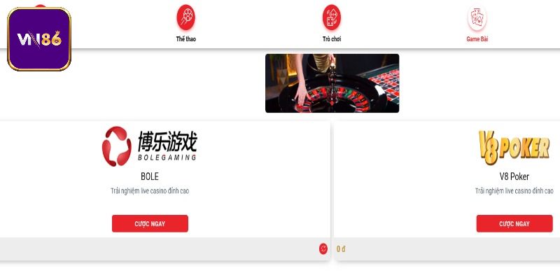 Bao quát về sảnh game bài Vn86