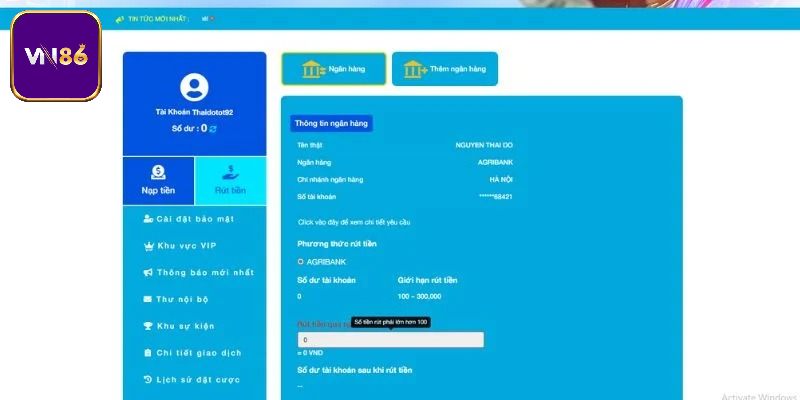 Hướng dẫn rút tiền Vn86 chỉ trong 1 phút